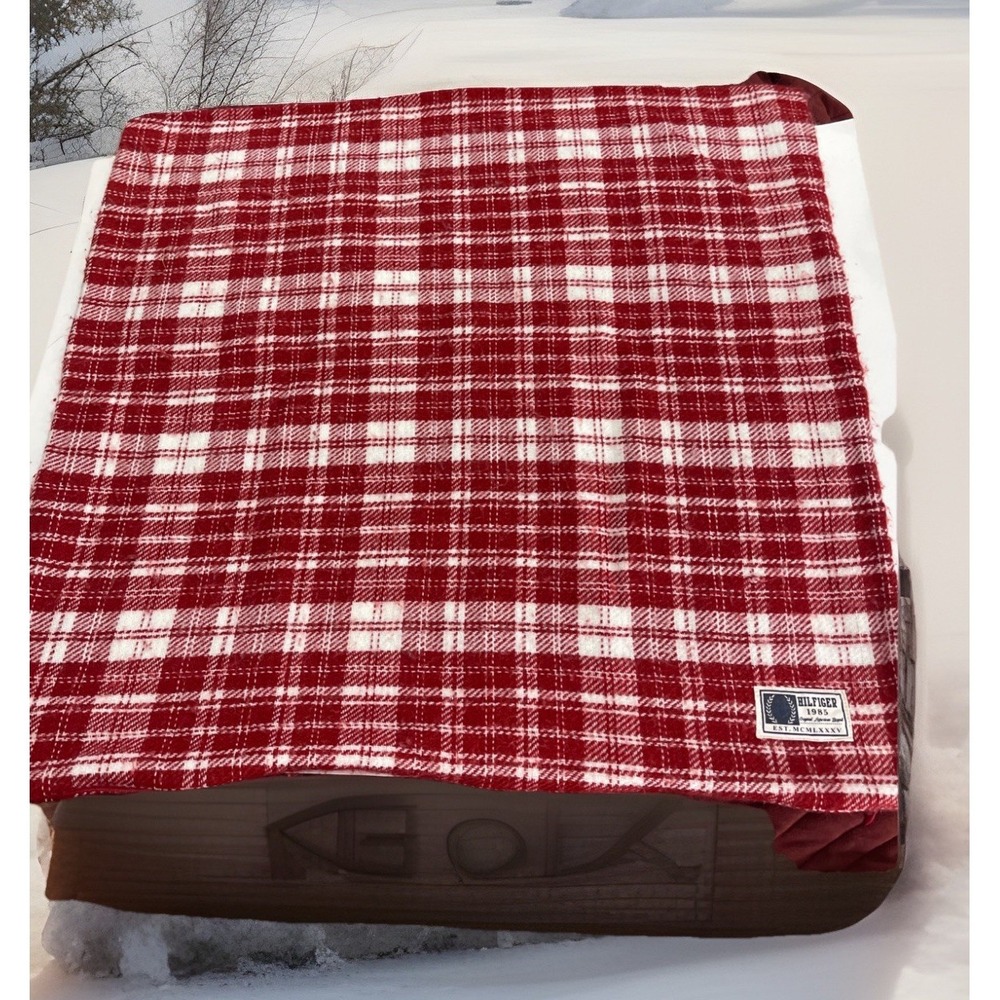 READ TOMMY HILFIGER 24x24 Throw Pillow Cases ONLY Red White Plaid Cottage Guest